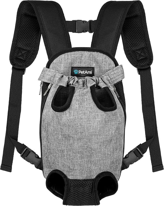 PetAmi Dog Carrier Backpack, Adjustable Pet Cat Front Carrier Backpack, Ventilated Dog Chest Carrier for Hiking Camping Travel, Sling Bag for Small Medium Dog Cat Puppies, Large, 12-16 lbs, Grey