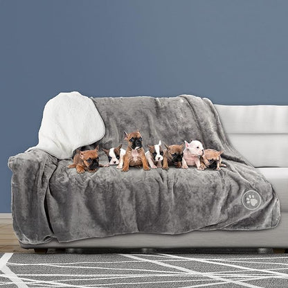 Waterproof Dog Blanket - 60x70-Inch Reversible Sherpa Dog Blanket for Couch, Bed, or Car - Protects from Spills, Stains, or Pet Fur by PETMAKER (Gray)