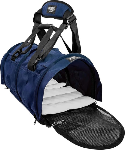 Divided SturdiBag X-Large Pet Carrier: Compartment for 2 Pets, Flexible Height for Cat and Dog Soft Sided with Safety Clips and Seatbelt Straps | Navy, 20" x 16" x 12" (PN: SB3D-PRO-N)