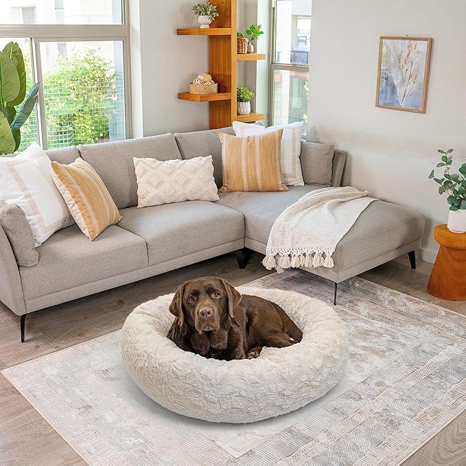 Best Friends by Sheri The Original Calming Donut Cat and Dog Bed in Lux Fur Oyster 36"