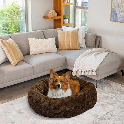 Best Friends by Sheri The Original Calming Donut Cat and Dog Bed in Lux Fur Dark Chocolate 30"