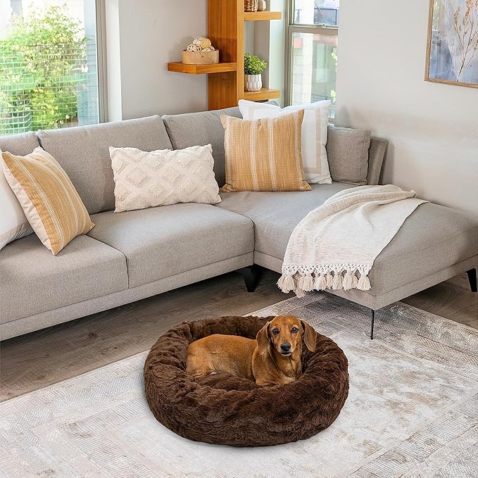 Best Friends by Sheri The Original Calming Donut Cat and Dog Bed in Lux Fur Dark Chocolate 23"