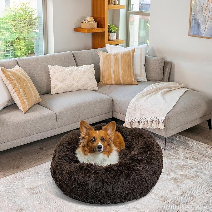 Best Friends by Sheri The Original Calming Donut Cat and Dog Bed in Shag Fur Dark Brown 30"