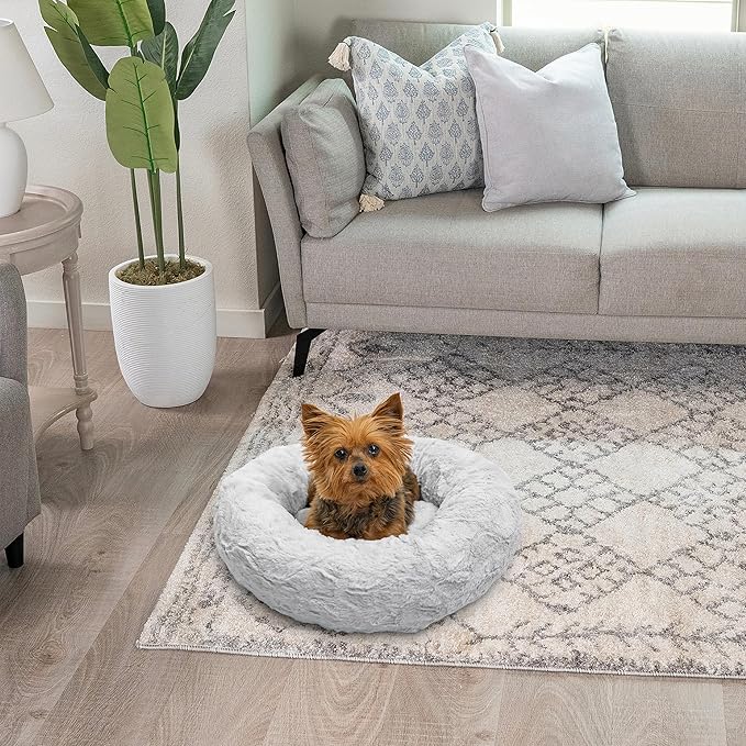 Best Friends by Sheri The Original Calming Donut Cat and Dog Bed in Lux Fur Gray 18"