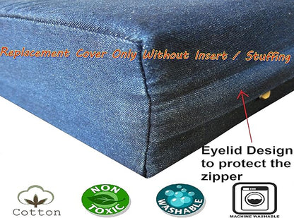 Dogbed4less 40X35X4 Inches Blue Color Durable Denim Jean Dog Pet Bed External Zipper Cover - Replacement Cover only