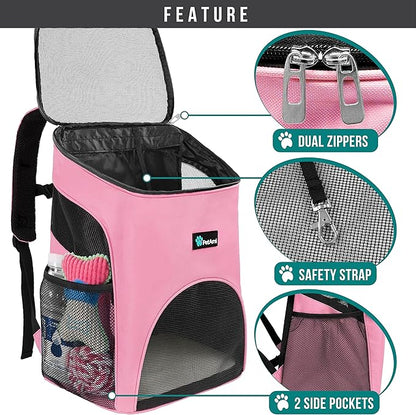 PetAmi Small Dogs and Cat Backpack Carrier, Airline Approved Pet Backpack Carrier, Ventilated, Safety Strap, Buckle Support Designed for Hiking Travel Camping Outdoor, Max 18 lbs (Pink)