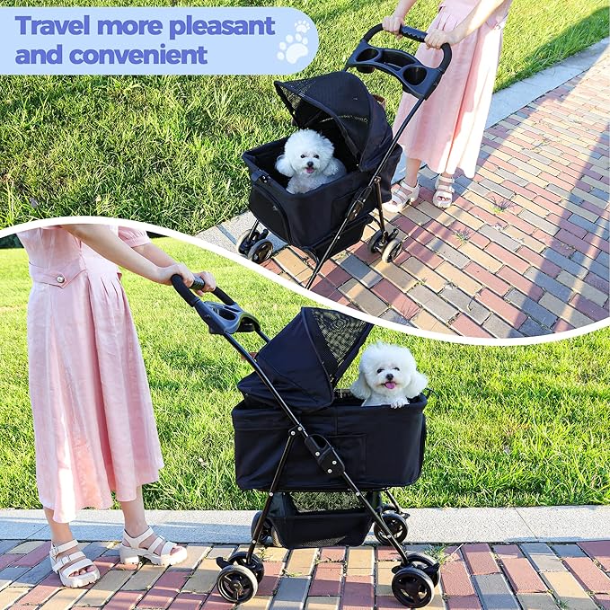 Pet Stroller Dog Strollers for Small Dogs 4 Wheels Rotate 360 Degrees with Brakes