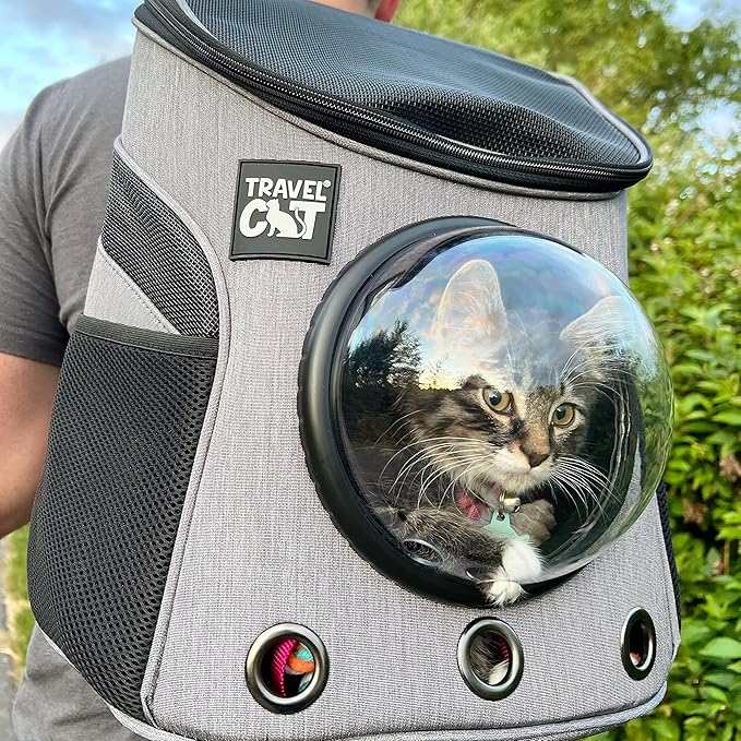 Fat Cat Backpack Carrier - Airline Approved Cat Carrier with Space Capsule Bubble for for Small Cats, Kitten - Premium Grey Heather Cat Carrier Backpack for Outdoor, Travel, Hiking, Pet Supplies