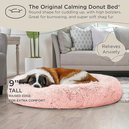 Best Friends by Sheri The Original Calming Donut Cat and Dog Bed in Shag Fur Cotton Candy Pink 45"