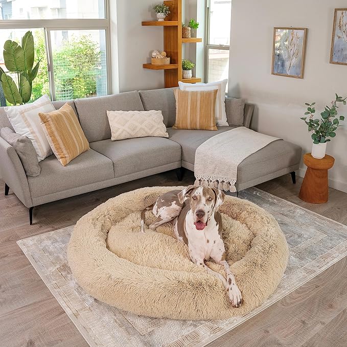 Best Friends by Sheri The Original Calming Donut Shag 2XL Dog Bed for Big Dogs 54"