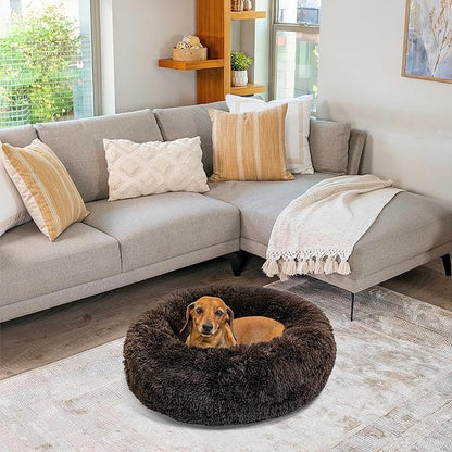 Best Friends by Sheri The Original Calming Donut Cat and Dog Bed in Shag Fur Dark Brown 23"