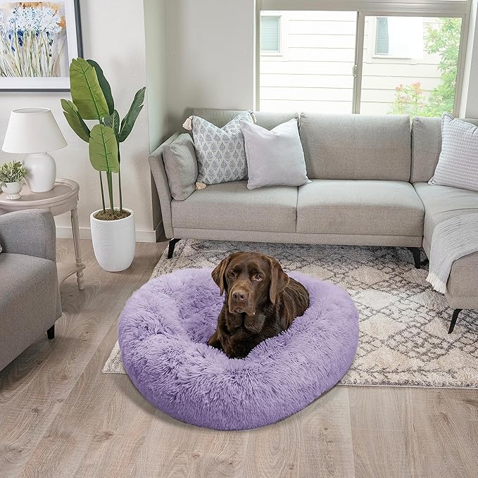 Best Friends by Sheri The Original Calming Donut Cat and Dog Bed in Shag Fur Lavender 36"