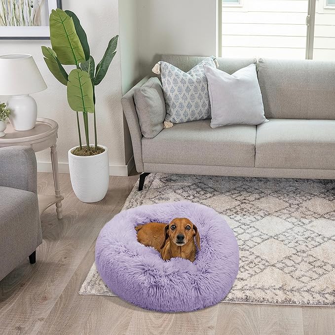 Best Friends by Sheri The Original Calming Donut Cat and Dog Bed in Shag Fur Lavender 23"