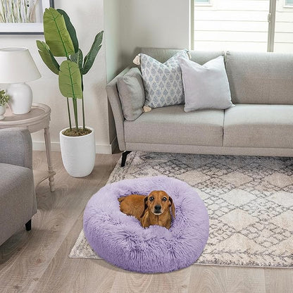 Best Friends by Sheri The Original Calming Donut Cat and Dog Bed in Shag Fur Lavender 23"
