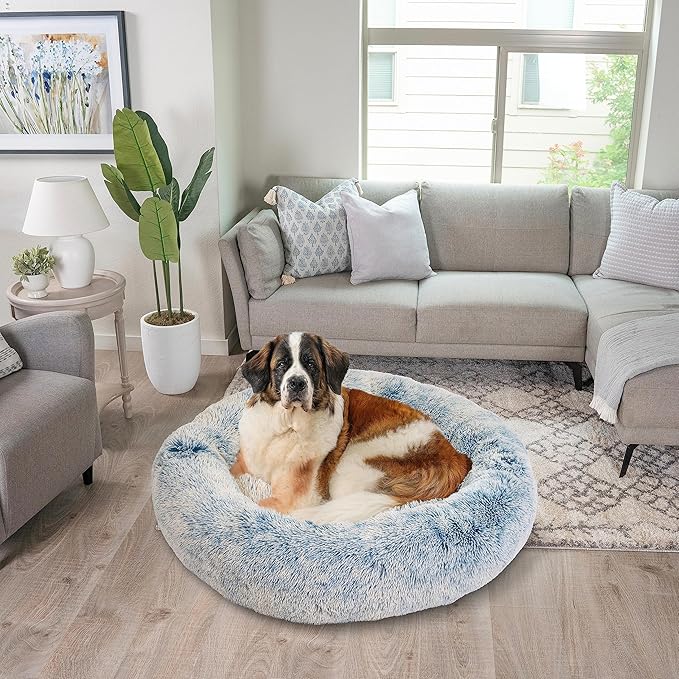 Best Friends by Sheri The Original Calming Donut Cat and Dog Bed in Shag Fur Denim 45"