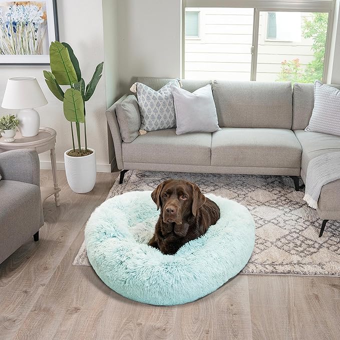 Best Friends by Sheri The Original Calming Donut Cat and Dog Bed in Shag Fur Baby Blue 36"
