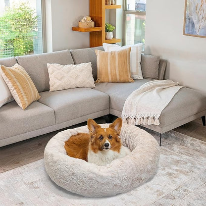 Best Friends by Sheri The Original Calming Donut Cat and Dog Bed in Lux Fur Oyster 30"