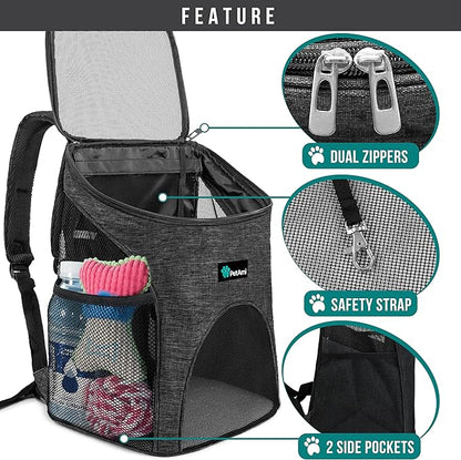 PetAmi Small Dogs and Cat Backpack Carrier, Airline Approved Pet Backpack Carrier, Ventilated, Safety Strap, Buckle Support Designed for Hiking Travel Camping Outdoor, Max 18 lbs (Dark Gray)