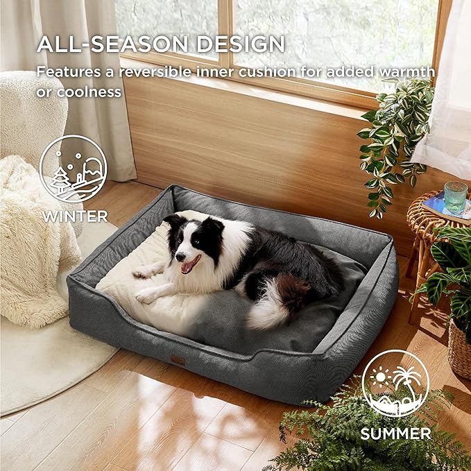 Bedsure Washable Dog Bed for Large Dogs 36x27x10inches, Grey
