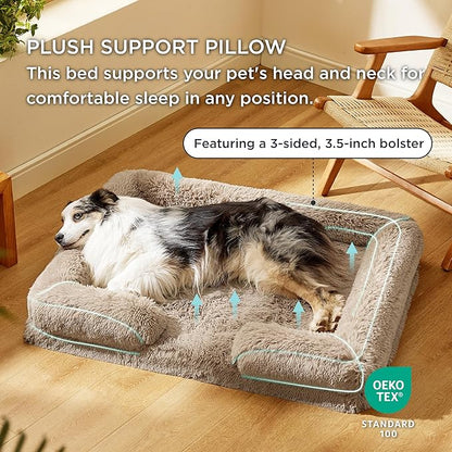 Bedsure Orthopedic Dog Bed for Extra Large Dogs - XL Washable Calming Dog Sofa Beds Large, Supportive Foam Pet Couch Bed with Removable Washable Cover, Waterproof Lining and Nonskid Bottom, Taupe