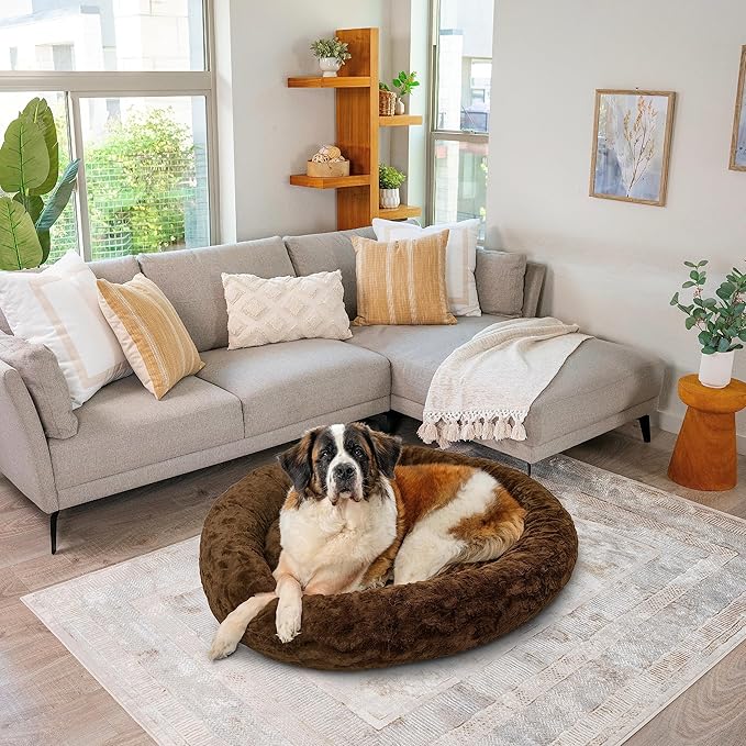 Best Friends by Sheri The Original Calming Donut Cat and Dog Bed in Lux Fur Dark Chocolate 45"