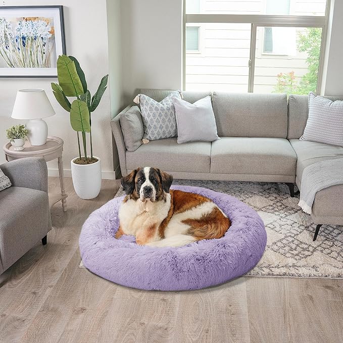 Best Friends by Sheri The Original Calming Donut Cat and Dog Bed in Shag Fur Lavendar 45"