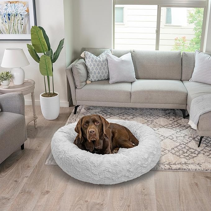 Best Friends by Sheri The Original Calming Donut Cat and Dog Bed in Lux Fur Gray 36"