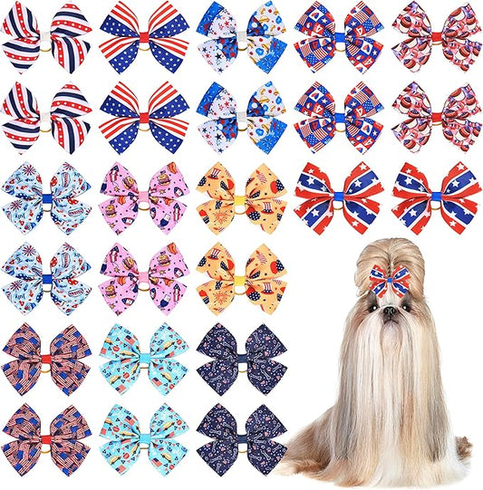 24PCS 4th of July Big Dog Hair Bows