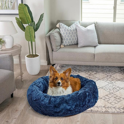 Best Friends by Sheri The Original Calming Donut Cat and Dog Bed in Lux Fur Navy 30"