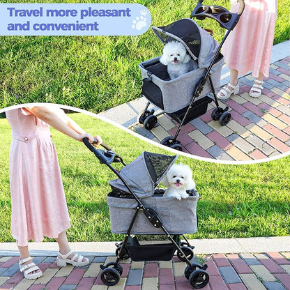 Dog Stroller Foldable Detachable Cat Stroller Dog Strollers for Small Dogs 4 Wheels Rotate 360 Degrees with Brakes