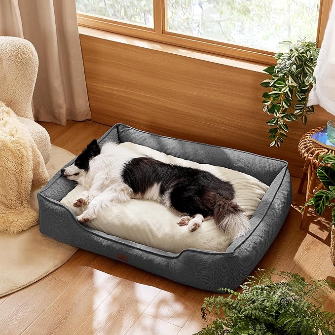Bedsure Washable Dog Bed for Large Dogs 36x27x10inches, Grey