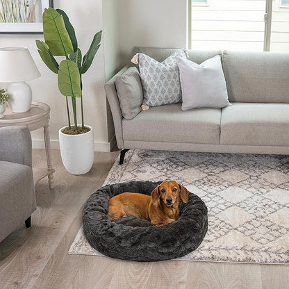 Best Friends by Sheri The Original Calming Donut Cat and Dog Bed in Lux Fur Charcoal Mink 23"