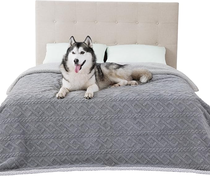 Bedsure Waterproof Dog Blankets for Bed 86x108, Grey