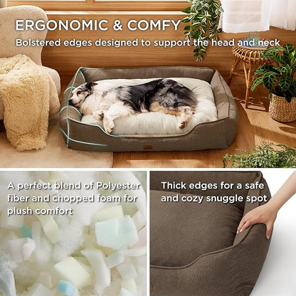 Bedsure Washable Dog Bed for Large Dogs 36x27x10inches, Brown