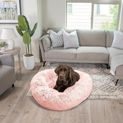 Best Friends by Sheri The Original Calming Donut Cat and Dog Bed in Shag Fur Cotton Candy Pink 36"