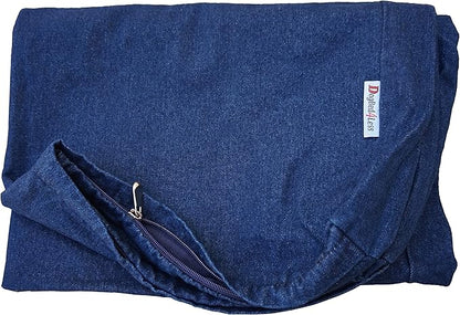 Dogbed4less 40X35X4 Inches Blue Color Durable Denim Jean Dog Pet Bed External Zipper Cover - Replacement Cover only