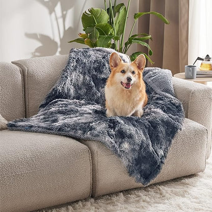 Bedsure Waterproof Dog Blankets for Medium Dogs - Calming Cat Blanket for Couch Protector Washable, Long Faux Fur Pet Throw Blanket for Puppy, Reversible Furniture Protection, 30"x40", Tie-dye Grey