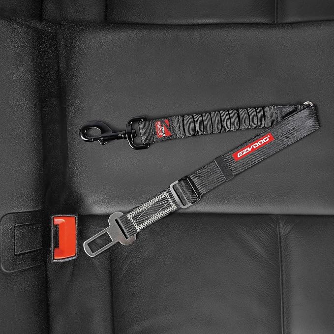 EzyDog Zero Shock CLICK - Shock Absorbing Dog Seat Belt Car Harness Attachment for Dogs - Adjustable Dog Restraints Seatbelts for Car Travel and Safety - (20in - 26in, Black)